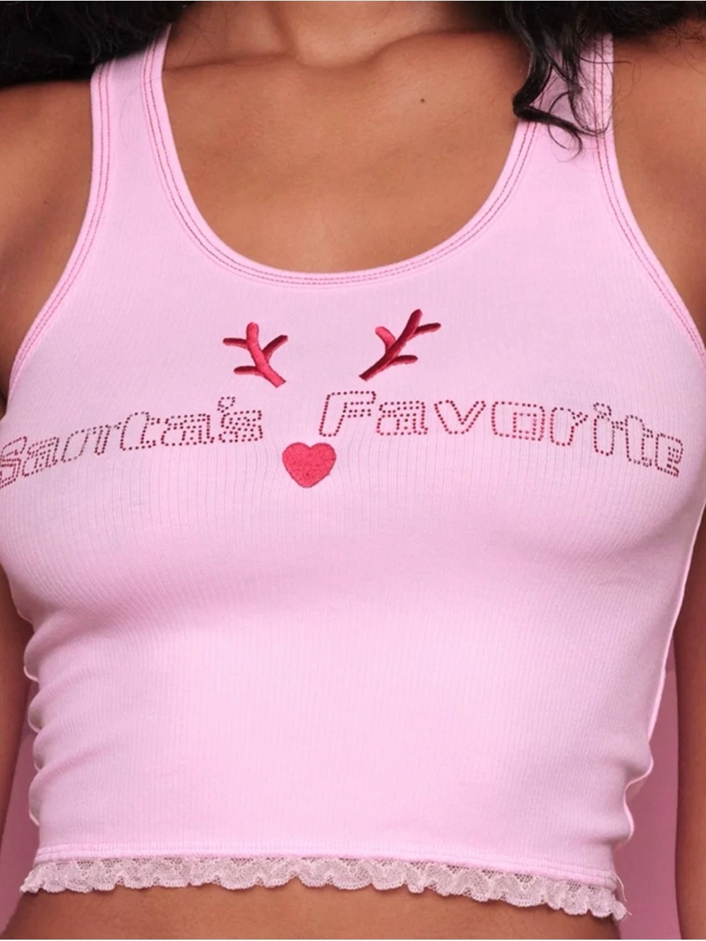 Santa’s Favorite Pink Ribbed Bandeau Tank